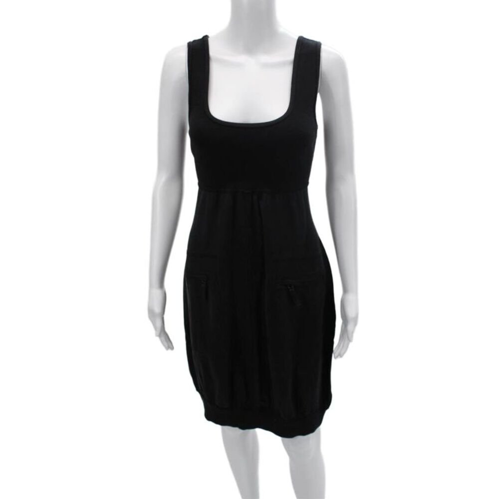 Love Yaya Womens Tank Dress Black Square Neck Linen Zip Sleeveless Size 4